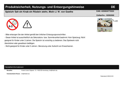 Spieluhr Sah ein Knab ein Röslein stehn, Motiv J. W. von Goethe