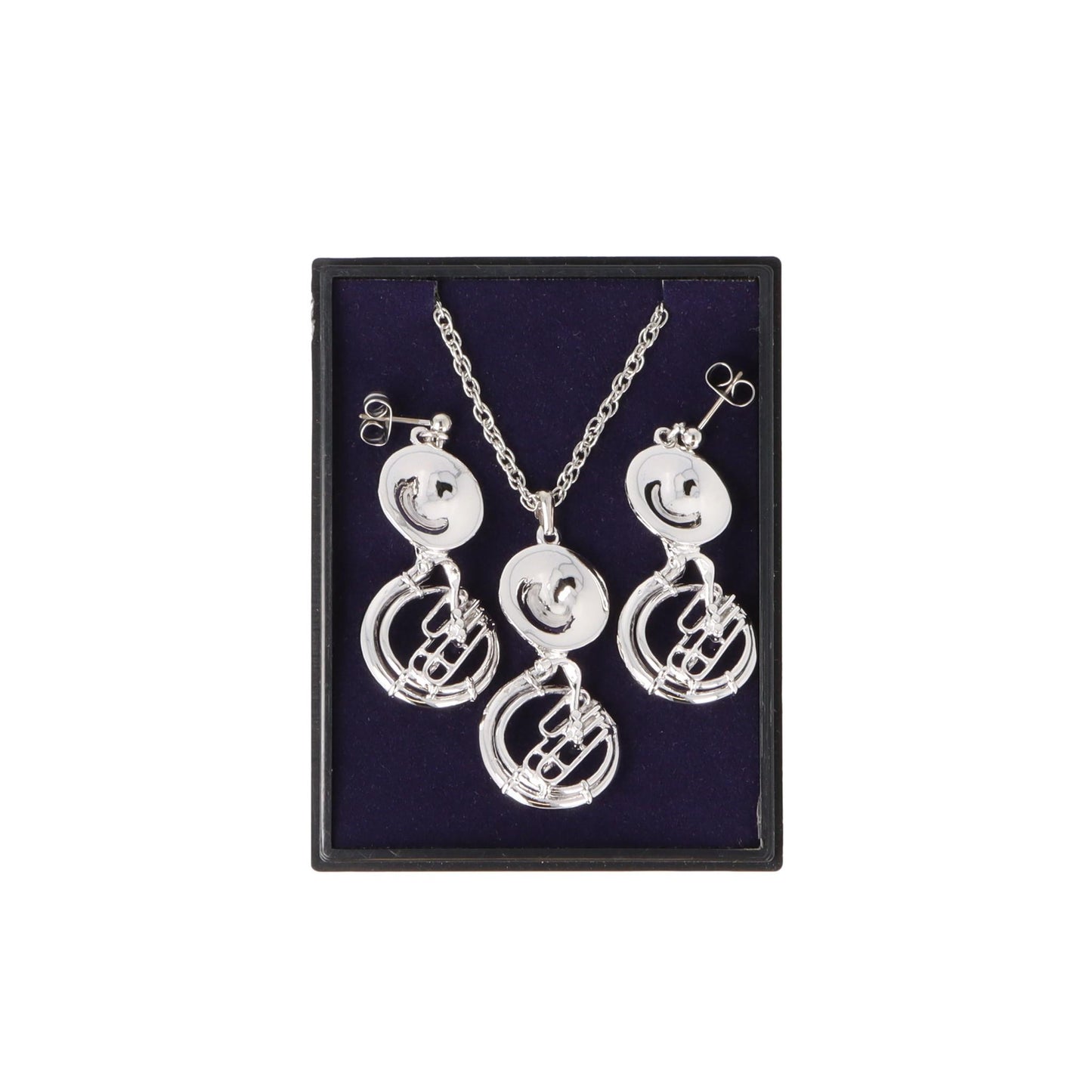 Sousaphon Ohrhänger und Anhänger mit Kette in Displaybox, versilbert oder vergoldet, Blasmusik