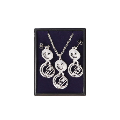 Sousaphon Ohrhänger und Anhänger mit Kette in Displaybox, versilbert oder vergoldet, Blasmusik