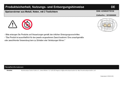Speisewärmer aus Metall, Noten, mit 2 Teelichtern