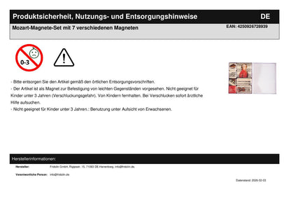 Mozart magnet set with 7 different magnets