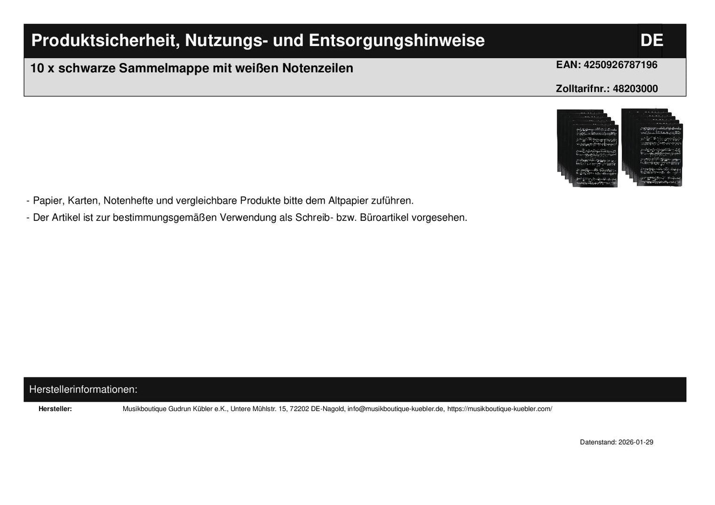 10 x black folder with white music lines