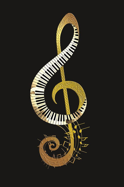 Doppelkarte Violinschlüssel gold/Tastatur