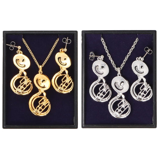 Sousaphon Ohrhänger und Anhänger mit Kette in Displaybox, versilbert oder vergoldet, Blasmusik