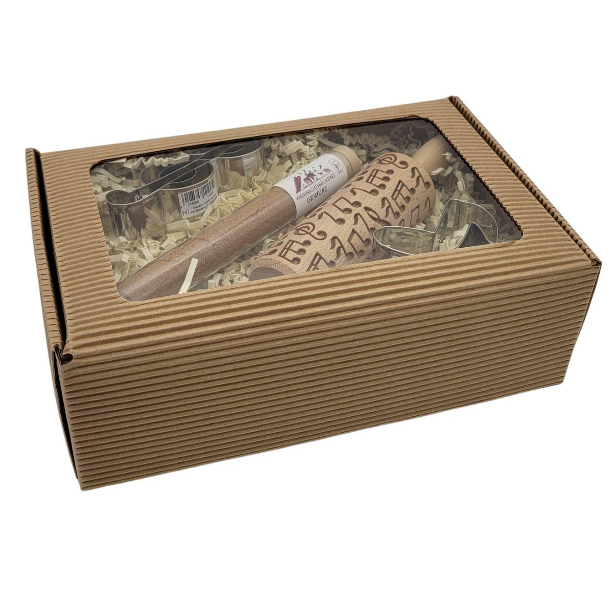Weihnachtsbäckerei Geschenkset mit Motiv-Wellholz Musik, Ausstecher und Gewürz