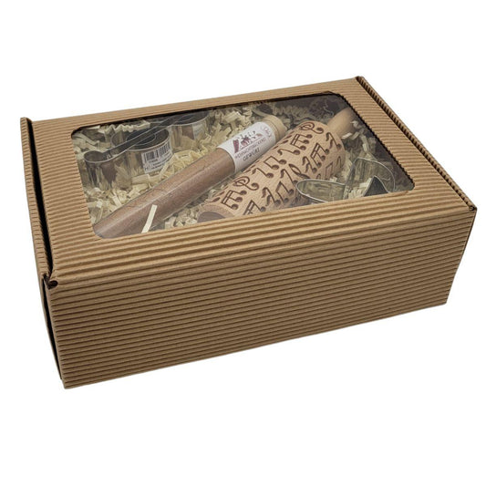 Weihnachtsbäckerei Geschenkset mit Motiv-Wellholz Musik, Ausstecher und Gewürz