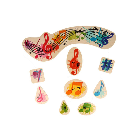 Musikalisches Mobile aus Holz mit bunten Noten