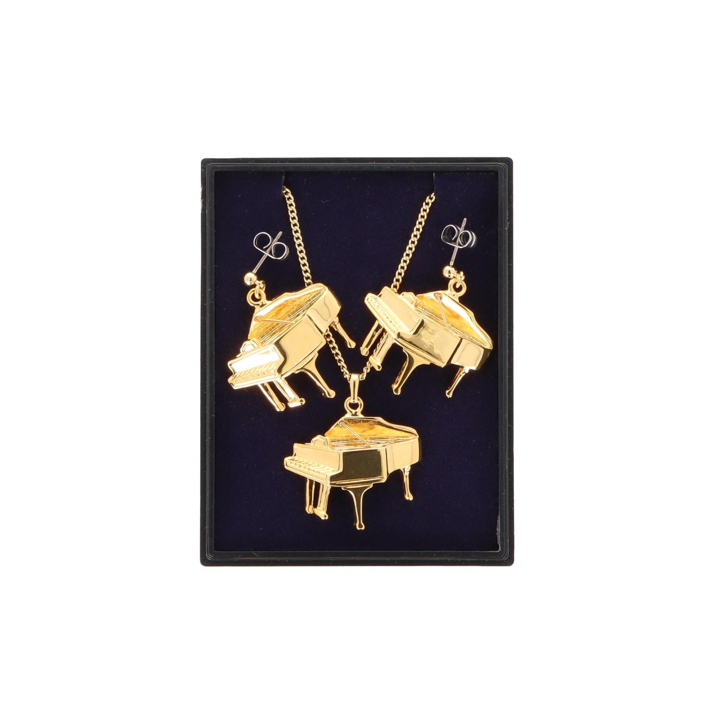 Piano (dreidimensional) Ohrhänger und Anhänger mit Kette in Displaybox, versilbert oder vergoldet