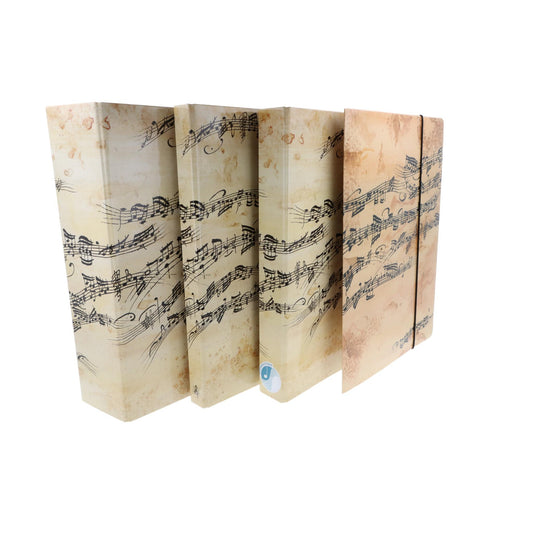 musikalischer Ordner, schmaler Ringbuchordner, Sammelbox und Sammelmappe in creme schwarzen Noten/Notenzeilen