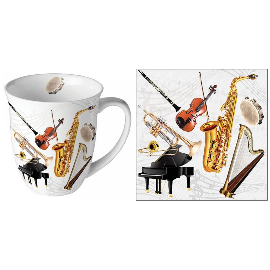 Geschenkset Henkelbecher & und Servietten Instrumente