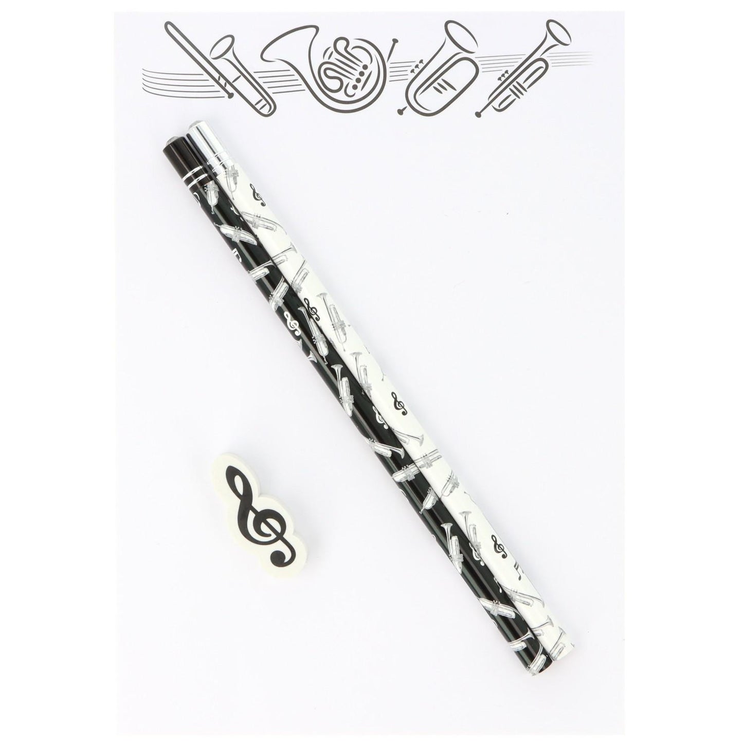 Schreibset mit Notizblock A5 "Blasinstrumente Variante 2", Bleistiften und Radiergummi