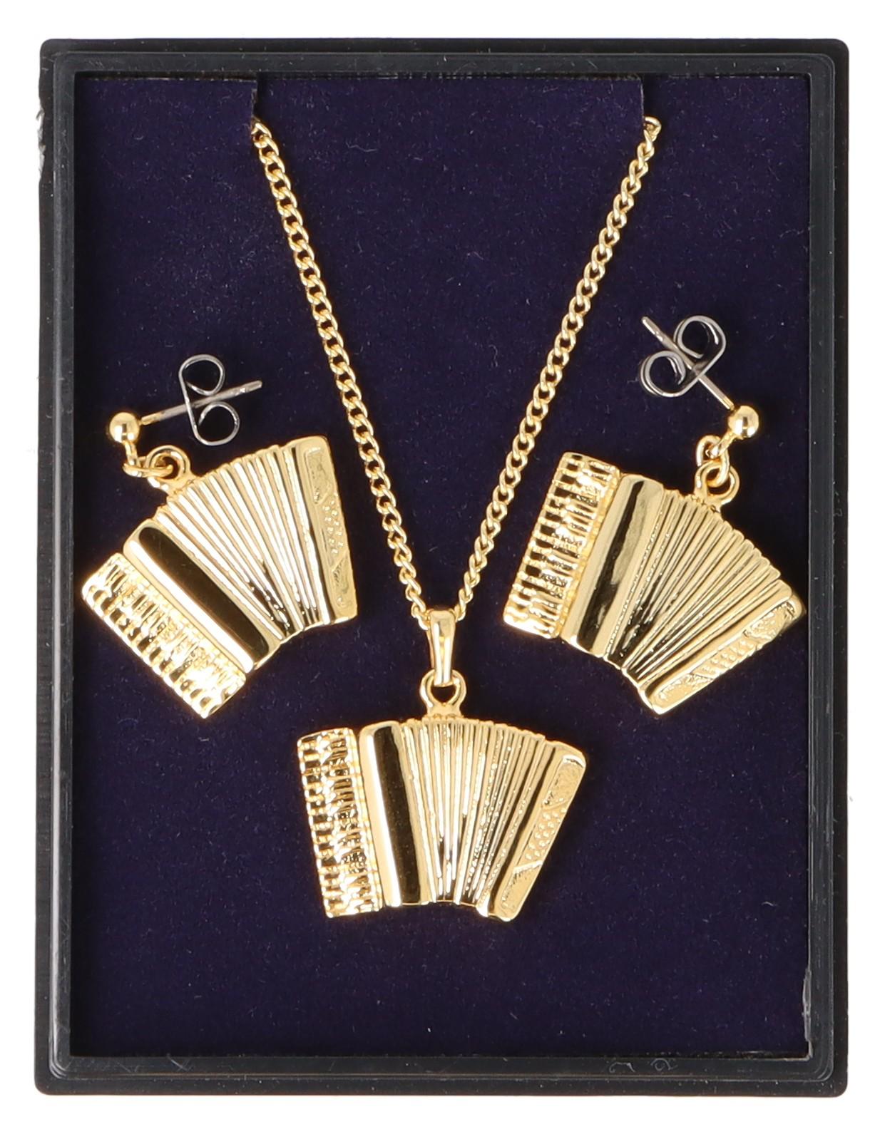 Akkordeon Ohrhänger und Anhänger mit Kette in Displaybox, vergoldet