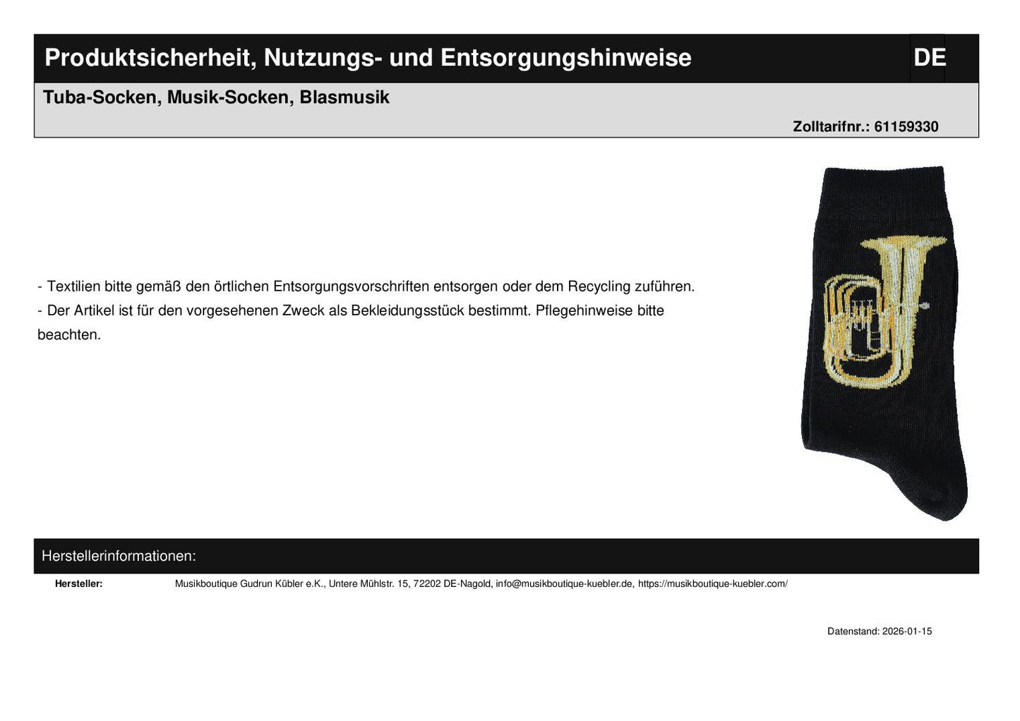 Tuba-Socken, Musik-Socken, Blasmusik