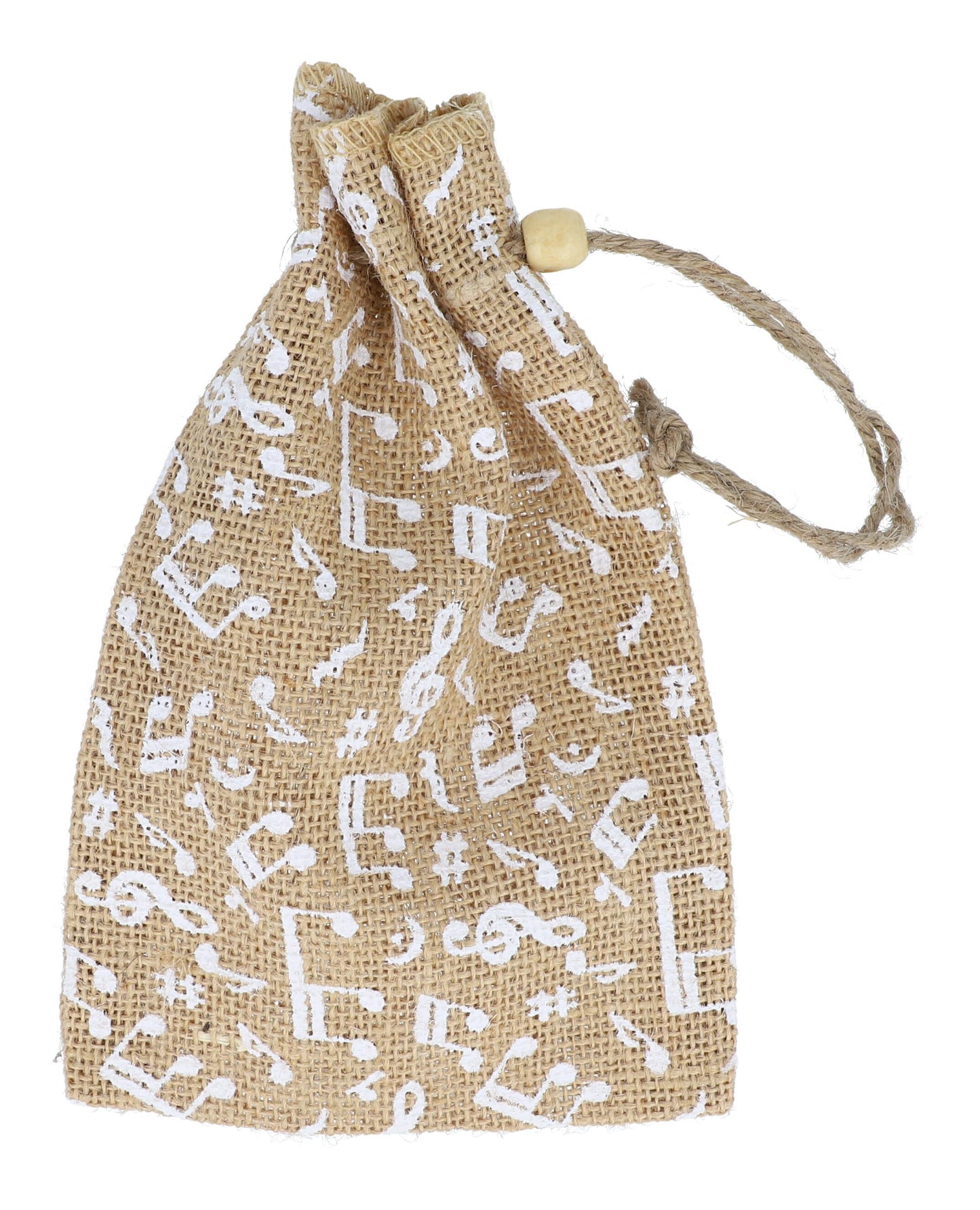 Jute-Kordelzugtäschchen mit aufgedrucktem Noten-Mix