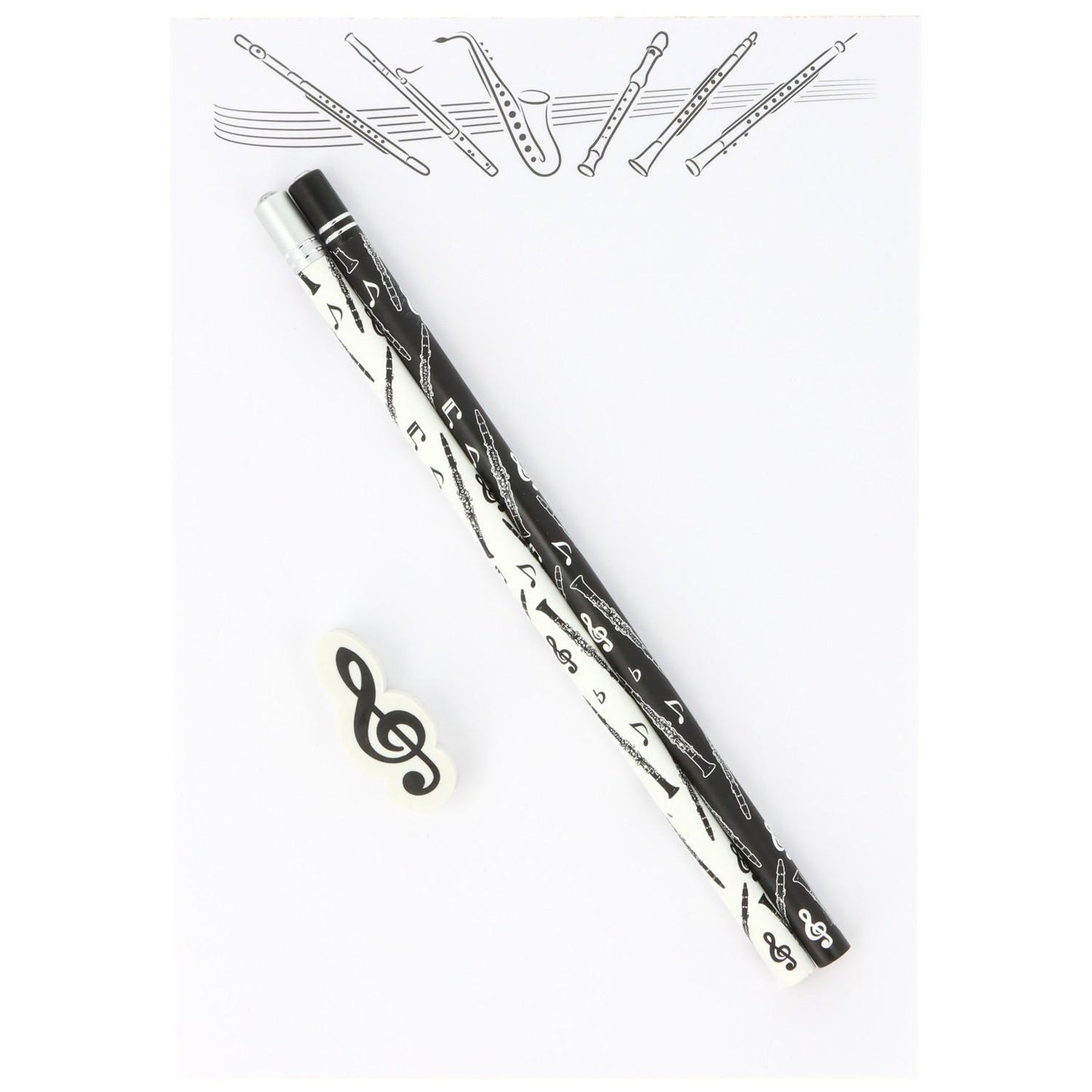 Schreibset mit Notizblock A5 "Holzblasinstrumenten", Bleistiften und Radiergummi