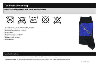 Socken mit eingewebter Klarinette, Musik-Socken