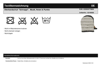 Oven glove "Schnappi", music, notes &amp; dots