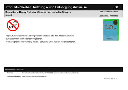 Double Card Happy Birthday (Scan me to hear the song)