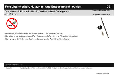 Schreibset mit Notenmix-Bleistift, Violinschlüssel-Radiergummi und -Spitzer