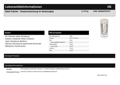 Geschenkset Salatzange mit gelasertem Violinschlüssel/Achtelnote und Salat-Kräuter-Gewürzmischung im Gewürzglas  in Tagetasche