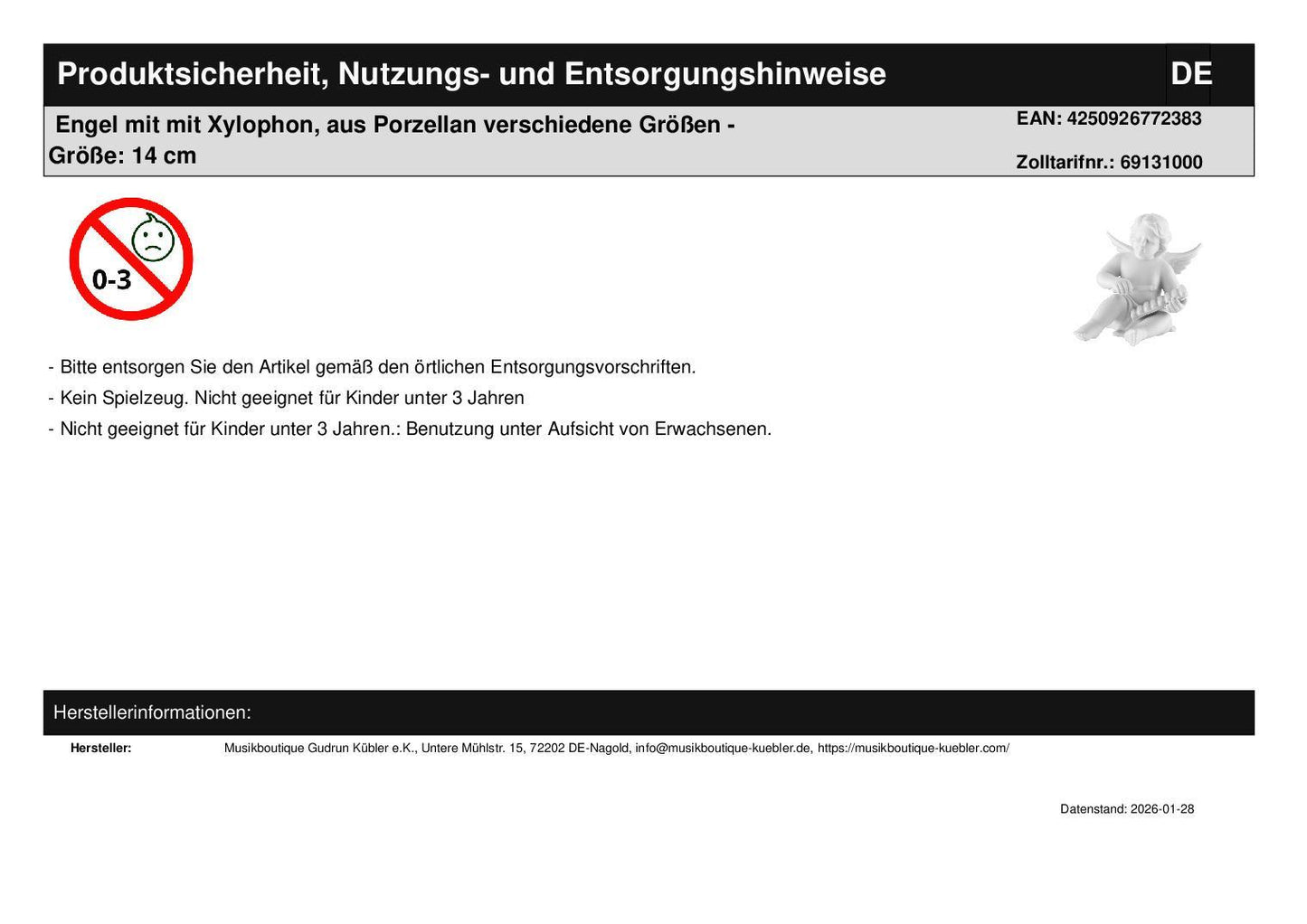 Engel mit Xylophon und Windlicht "für die Musik im Leben"