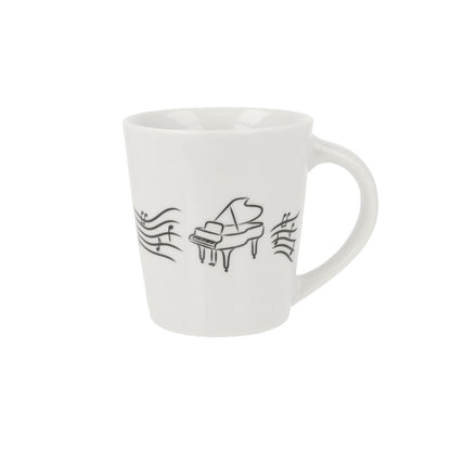 Musik-Henkelbecher mit Notenlinien und diversen Instrumenten