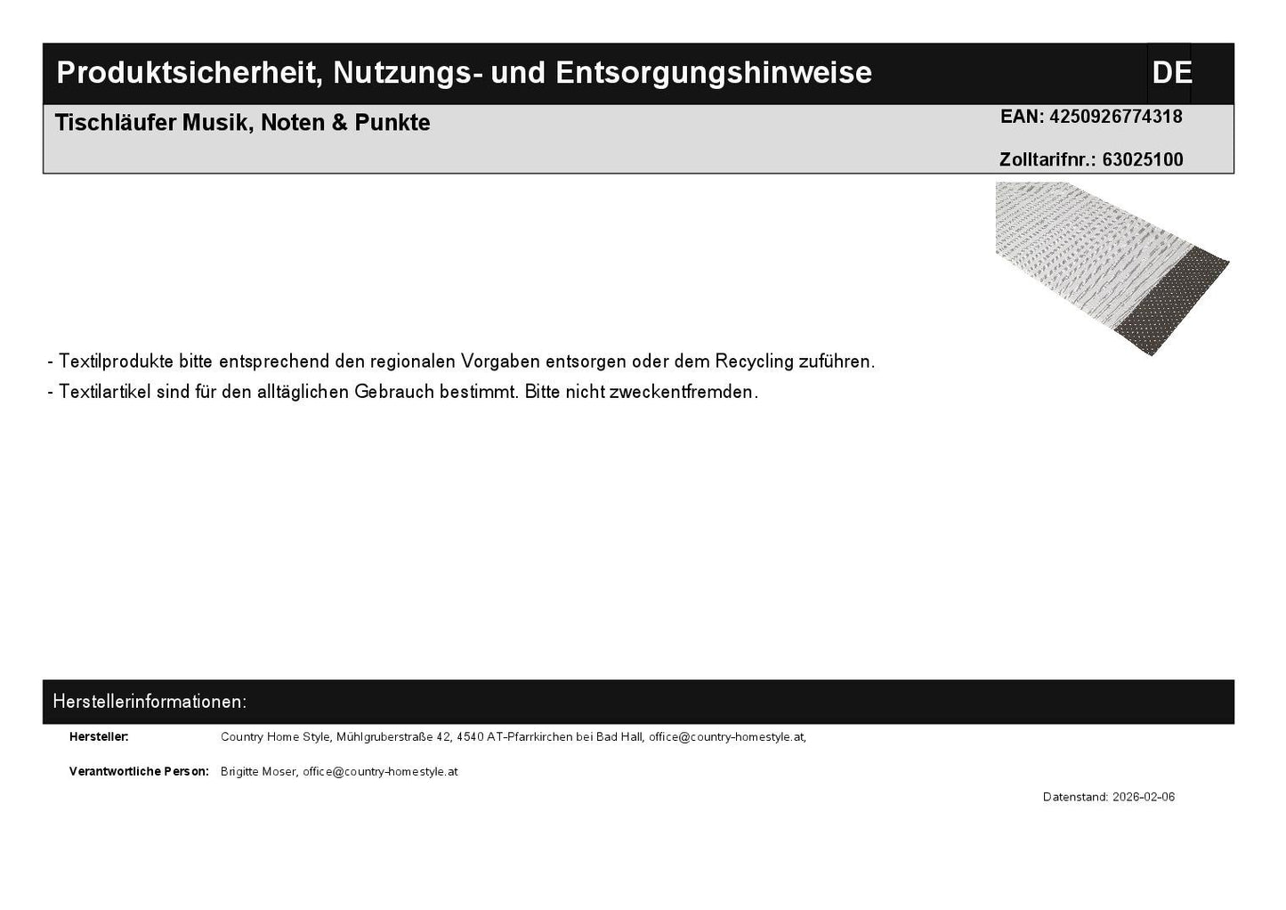 Tischläufer Musik, Noten & Punkte