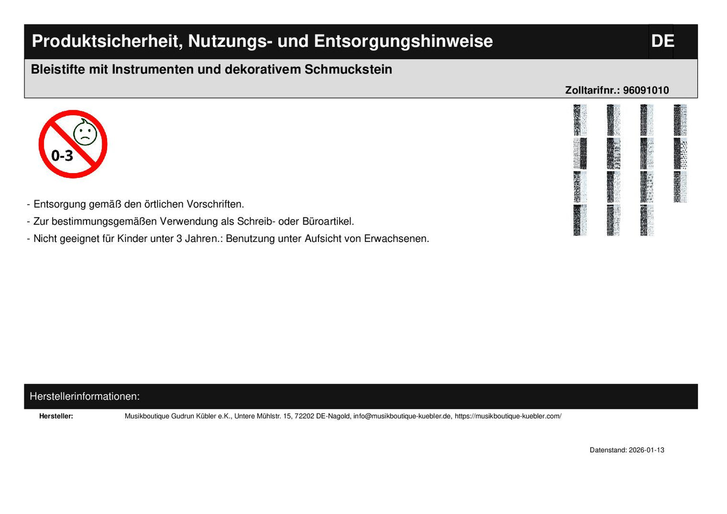 Bleistifte mit Instrumenten und dekorativem Schmuckstein