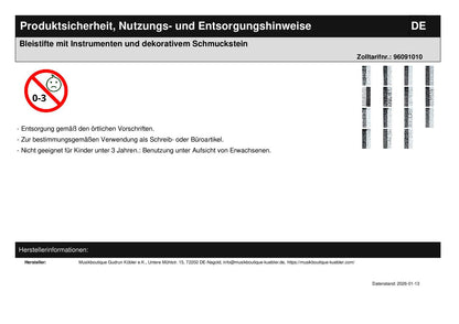 Bleistifte mit Instrumenten und dekorativem Schmuckstein