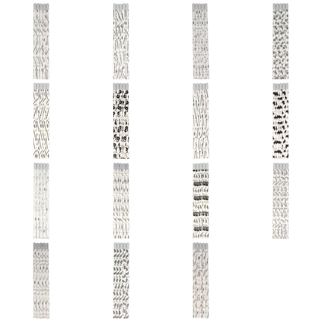 Bleistifte in weiß mit Instrumenten und dekorativem Schmuckstein