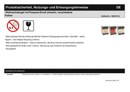Weihnachtskugel mit Posaune-Druck (einzeln), verschiedene Farben
