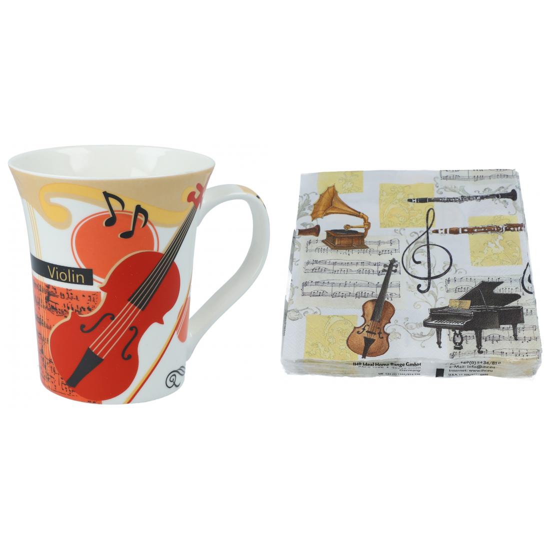 Becher Instrumente-Violine und Servietten "Musica classica"