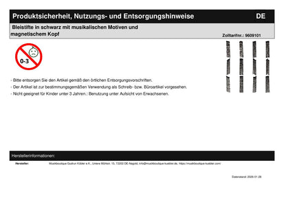 Bleistifte in schwarz mit musikalischen Motiven und magnetischem Kopf