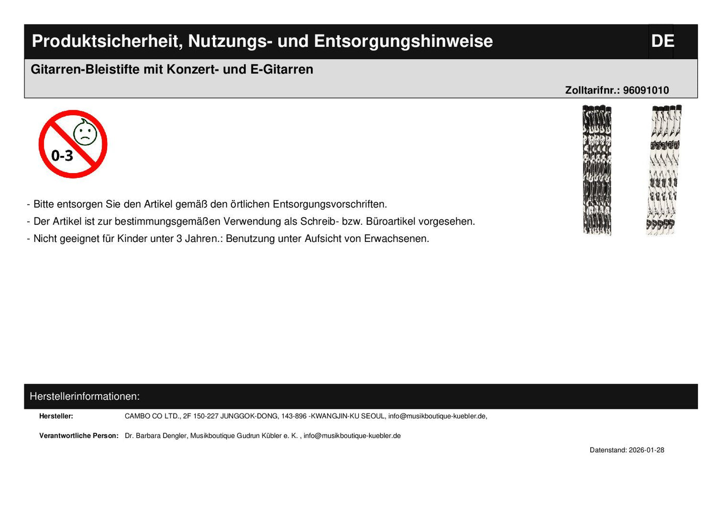 Gitarren-Bleistifte mit Konzert- und E-Gitarren