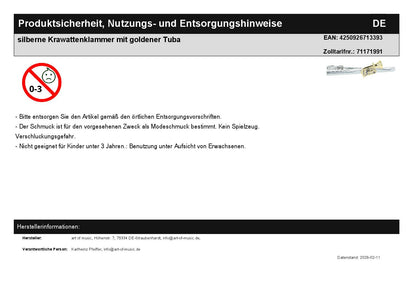 silberne Krawattenklammer mit goldener Tuba