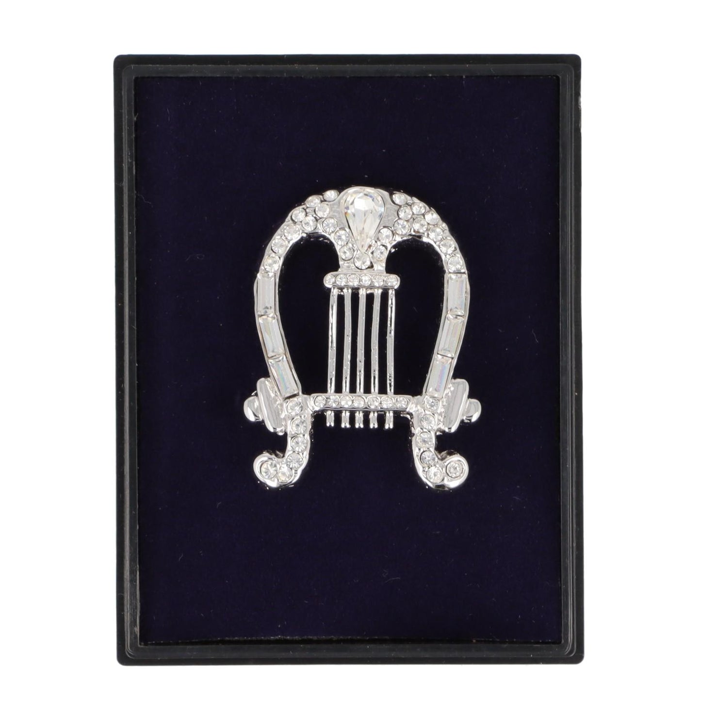 Brosche Lyra mit Schmucksteinen in Geschenkbox, Farbe gold oder silber