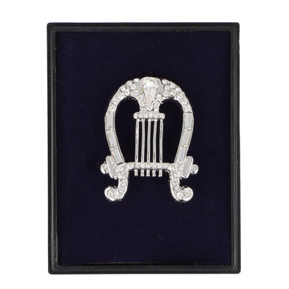 Brosche Lyra mit Schmucksteinen in Geschenkbox, Farbe gold oder silber