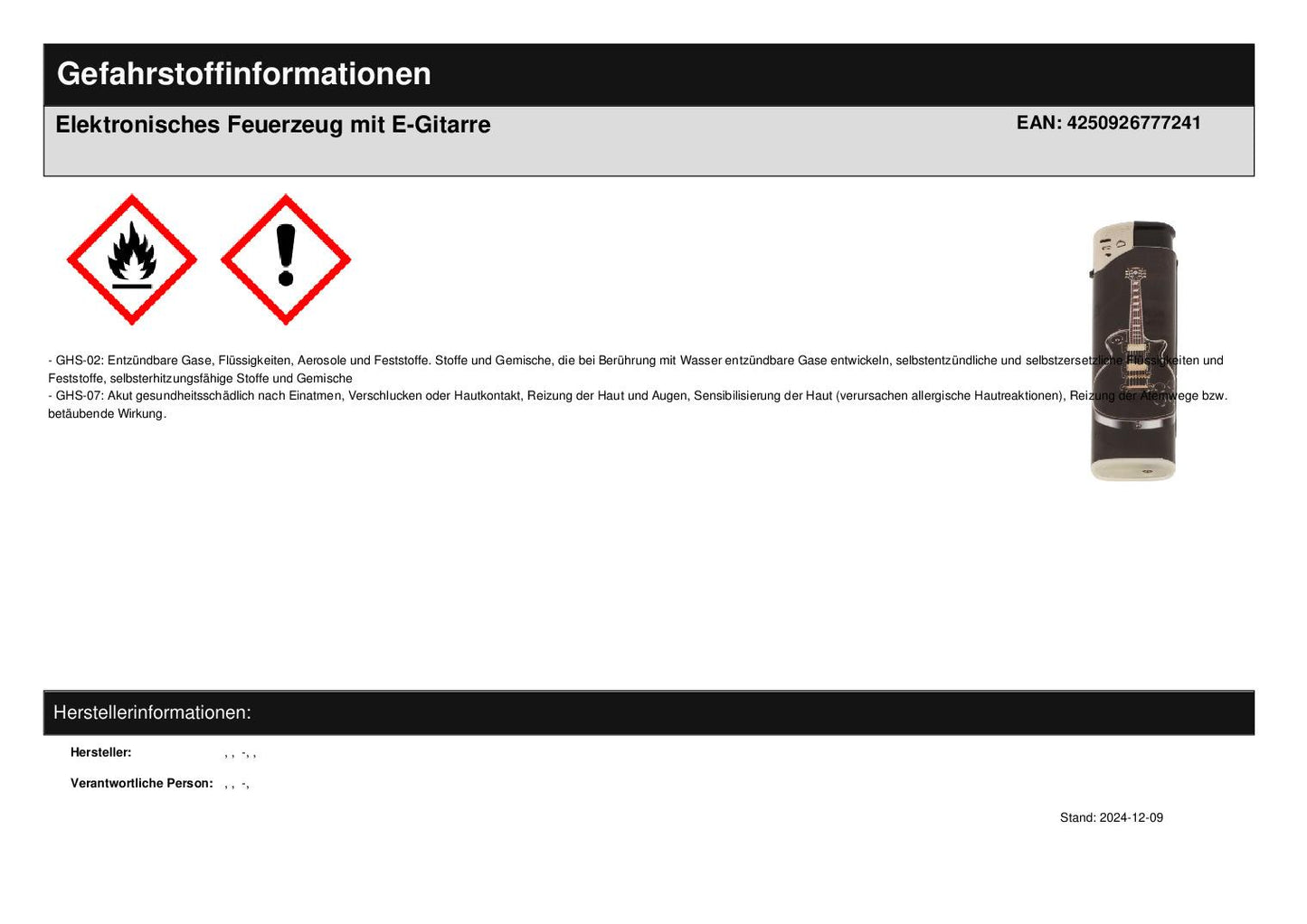 Electronic lighter with electric guitar