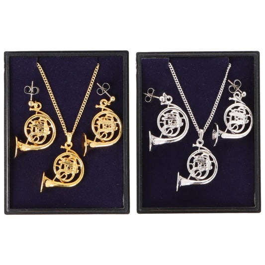 Horn Ohrhänger und Anhänger mit Kette in Displaybox, versilbert oder vergoldet