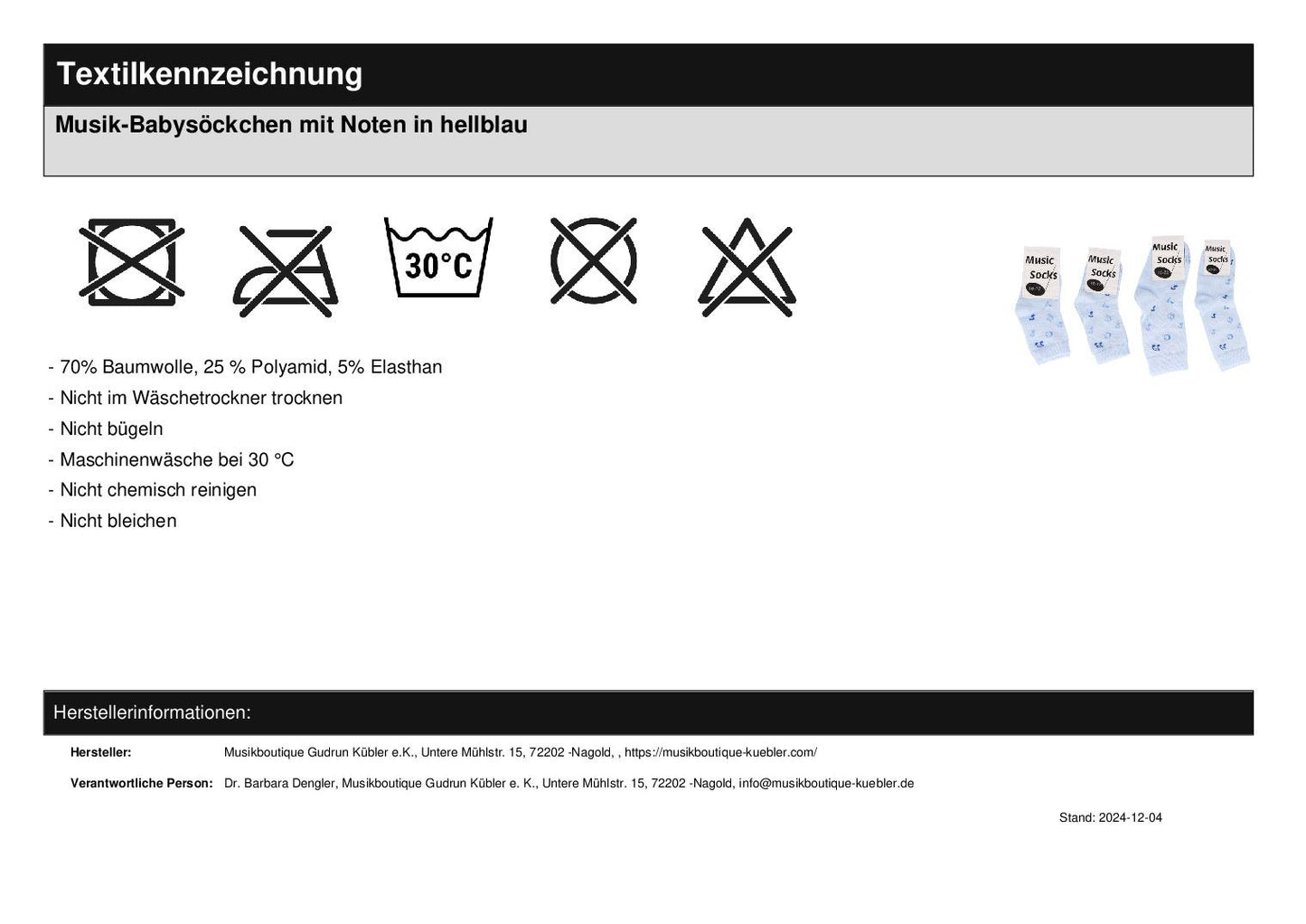 Music baby socks with notes in light blue