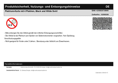 Plektrum-Karte mit 4 Plektren, Black and White Swirl
