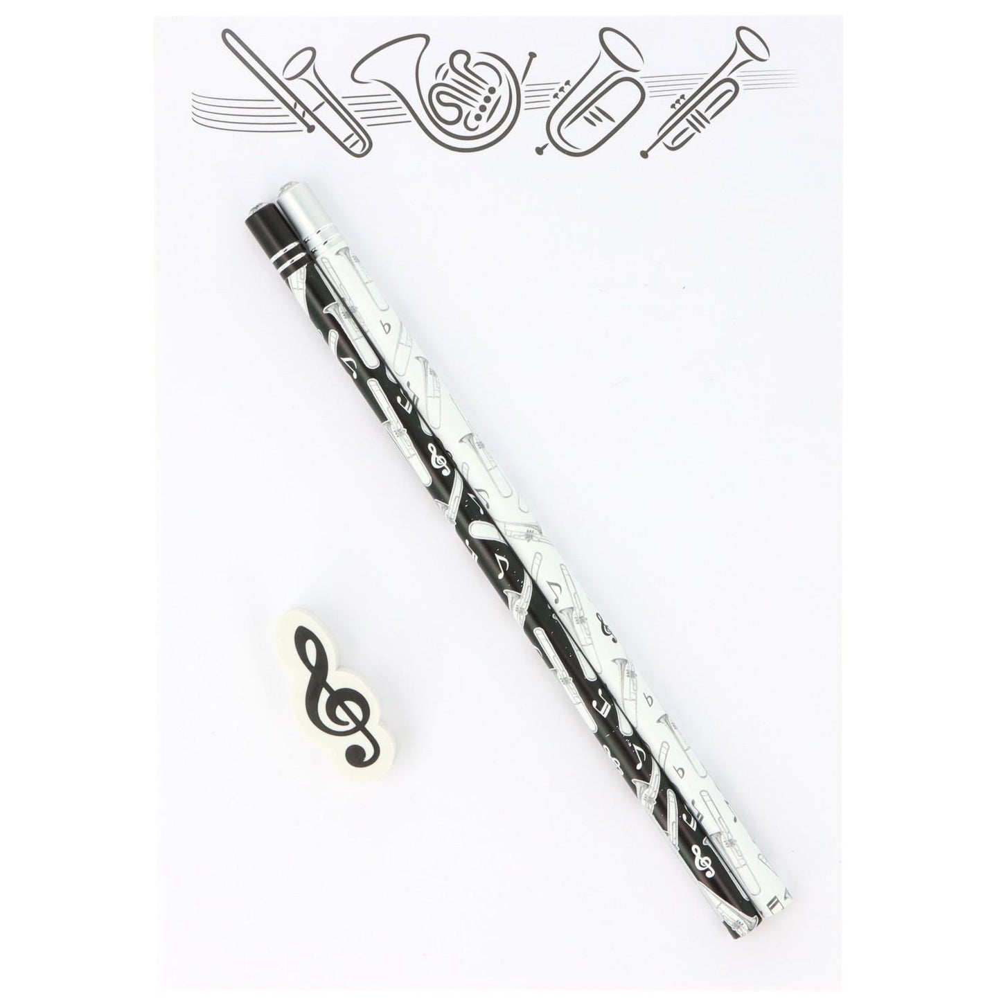 Schreibset mit Notizblock A5 "Blasinstrumente Variante 2", Bleistiften und Radiergummi