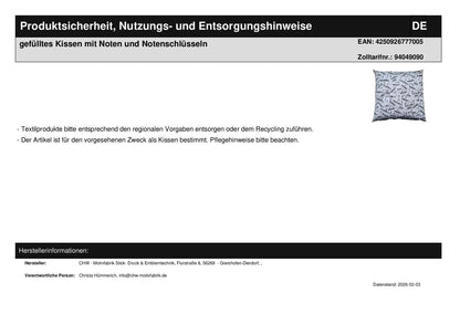 gefülltes Kissen mit Noten und Notenschlüsseln