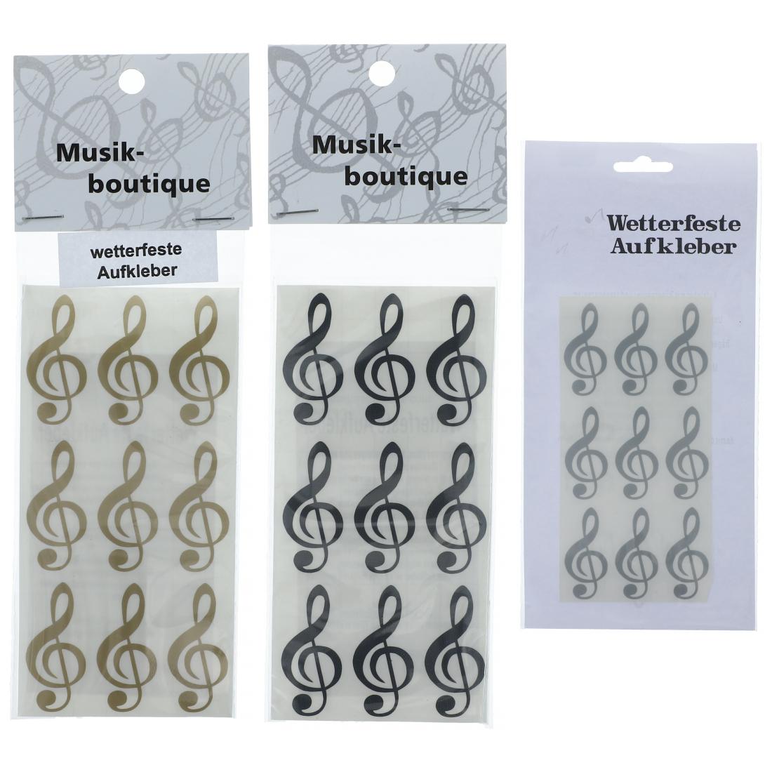 Violinschlüssel-Sticker, 1 Bogen mit 9 Stück in schwarz, gold oder silber