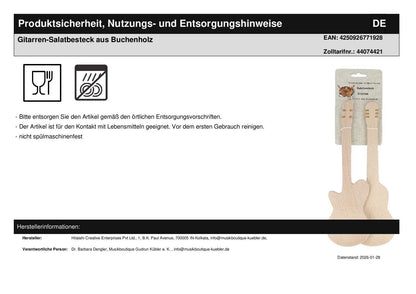Geschenkset Gitarren-Salatbesteck und Salat-Kräuter-Gewürzmischung im Gewürzglas in Tragetasche