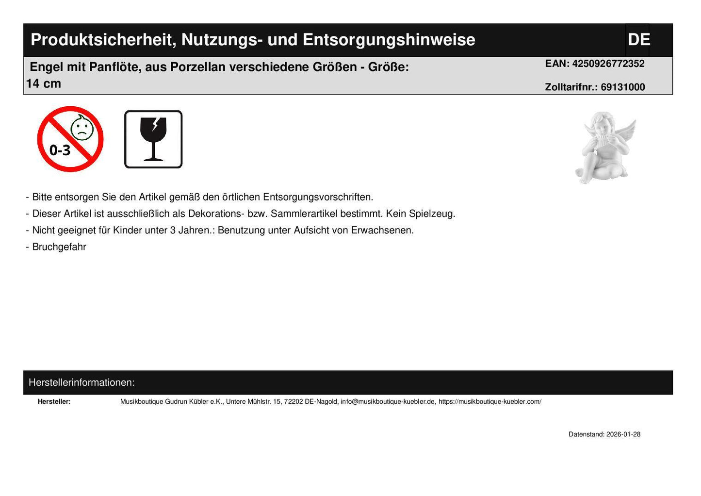 Engel mit Panflöte und Windlicht "für die Musik im Leben"