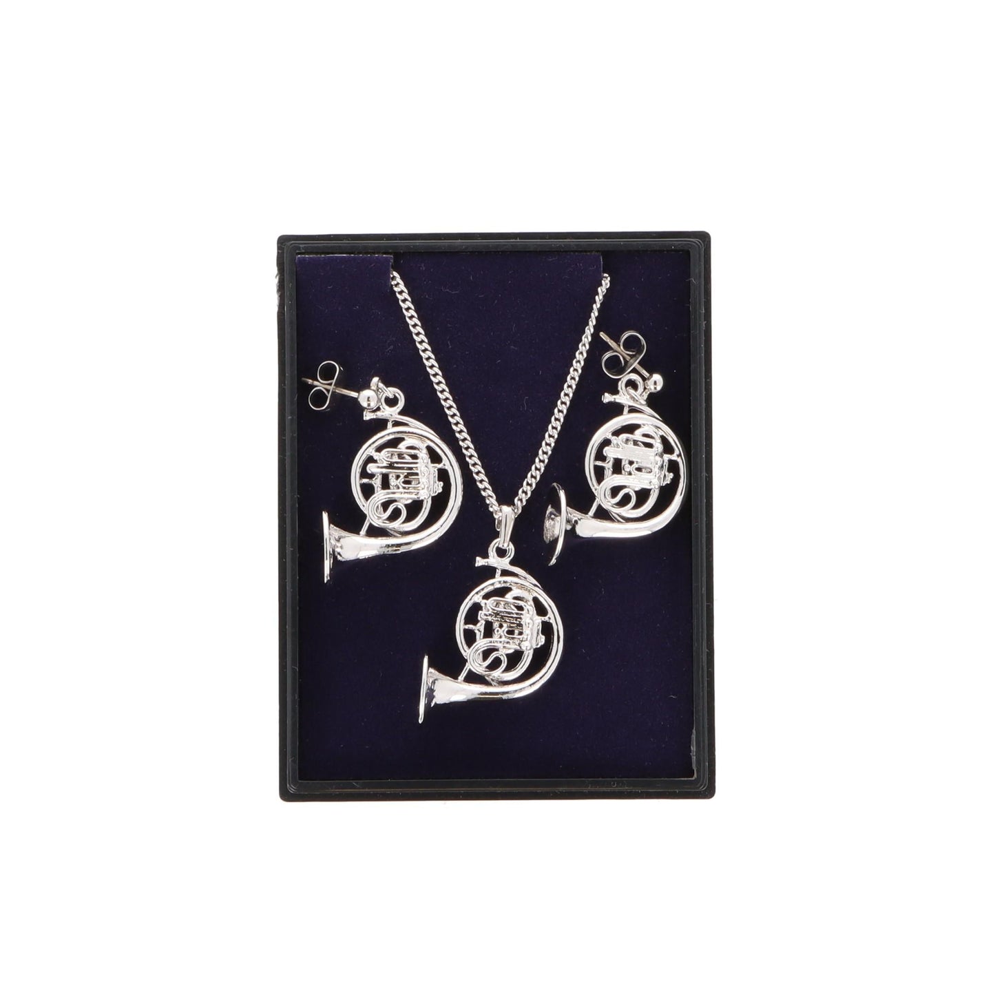 Horn Ohrhänger und Anhänger mit Kette in Displaybox, versilbert oder vergoldet