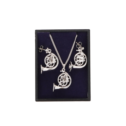 Horn Ohrhänger und Anhänger mit Kette in Displaybox, versilbert oder vergoldet