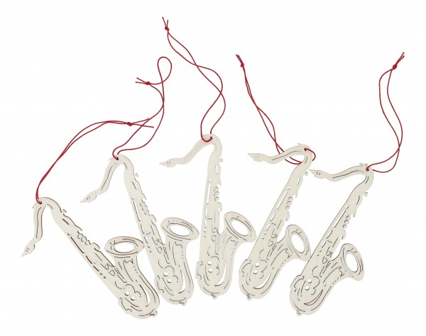 Anhänger aus Pappelholz natur - Instrumente / Design: Saxophon, 5 Stück pro Motiv
