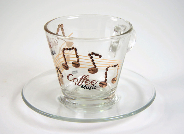 Glas Cappuccinotasse/teller Coffee Music